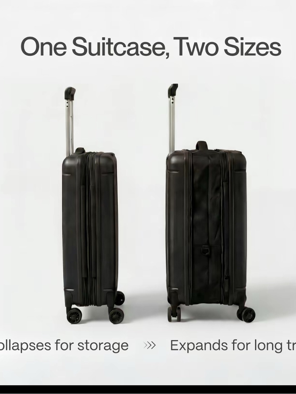 Collapsible Expandable Black Suitcase with Spinner Wheels - Brand Unspecified